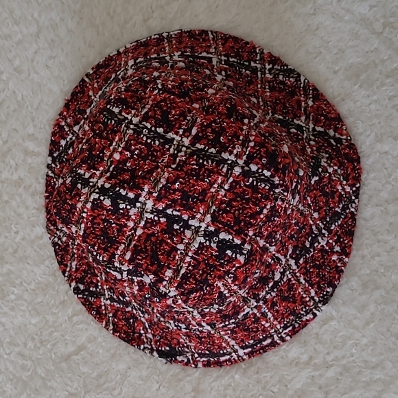 NEW Red Bucket Hat Sequins Plaid Red Black White Tweed Wonderly Women's One Size - Picture 4 of 10